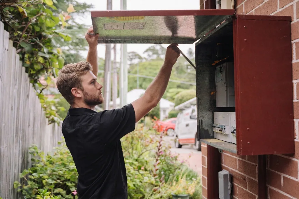 Electrician installing downlights in a Seven Hills home